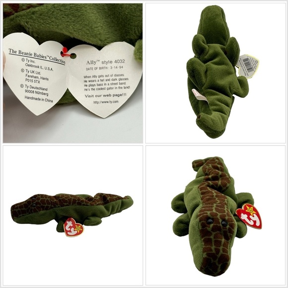 TY Beanie Baby Ally Alligator Toy Plush P.V.C. Pellets 1993 Vintage Kids NWT - Picture 1 of 9